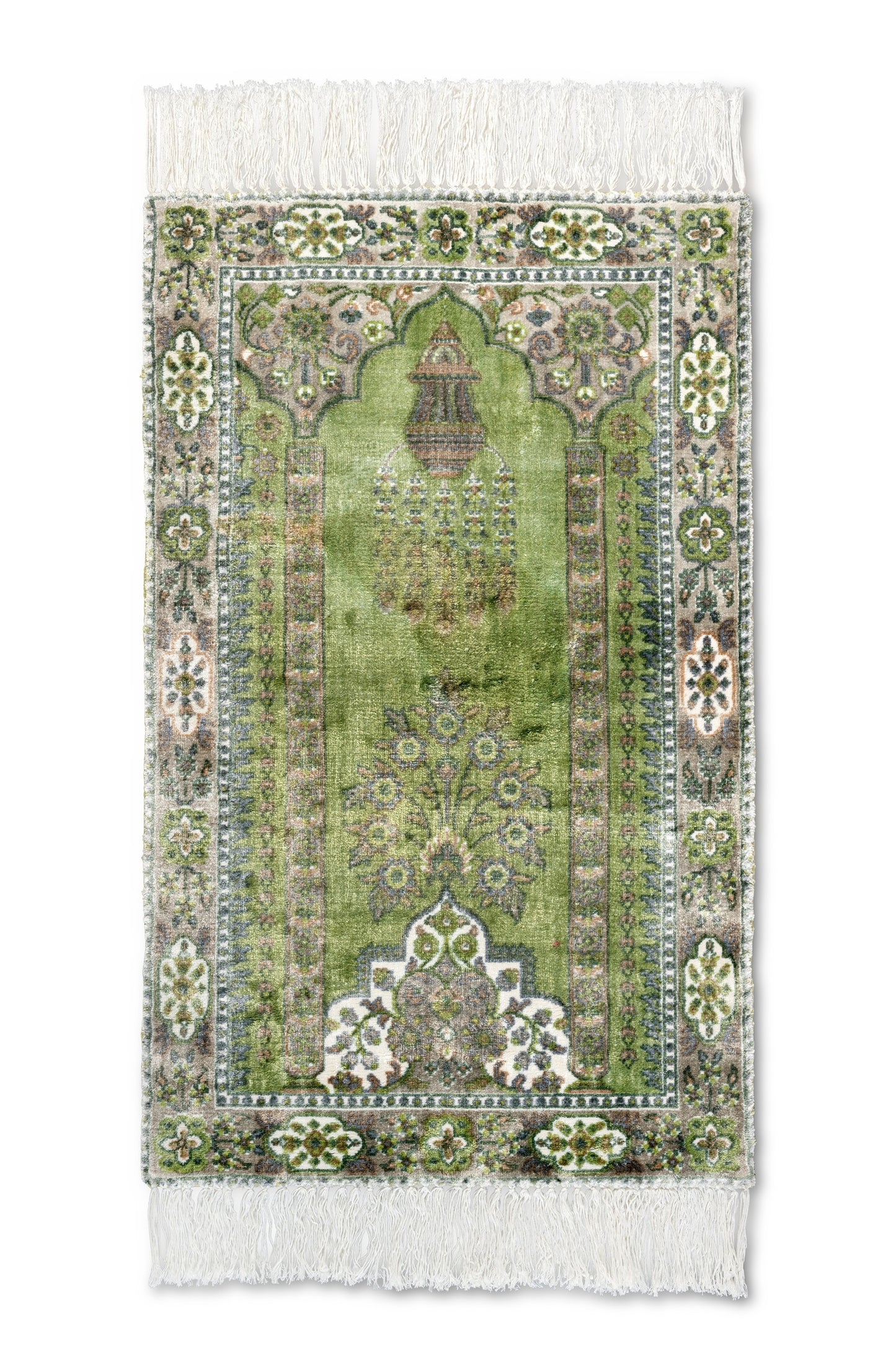 Medium Green Islamic Viscose Prayer Rug