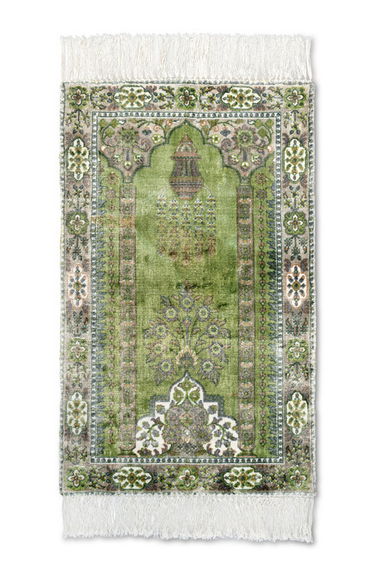 Medium Green Islamic Viscose Prayer Rug