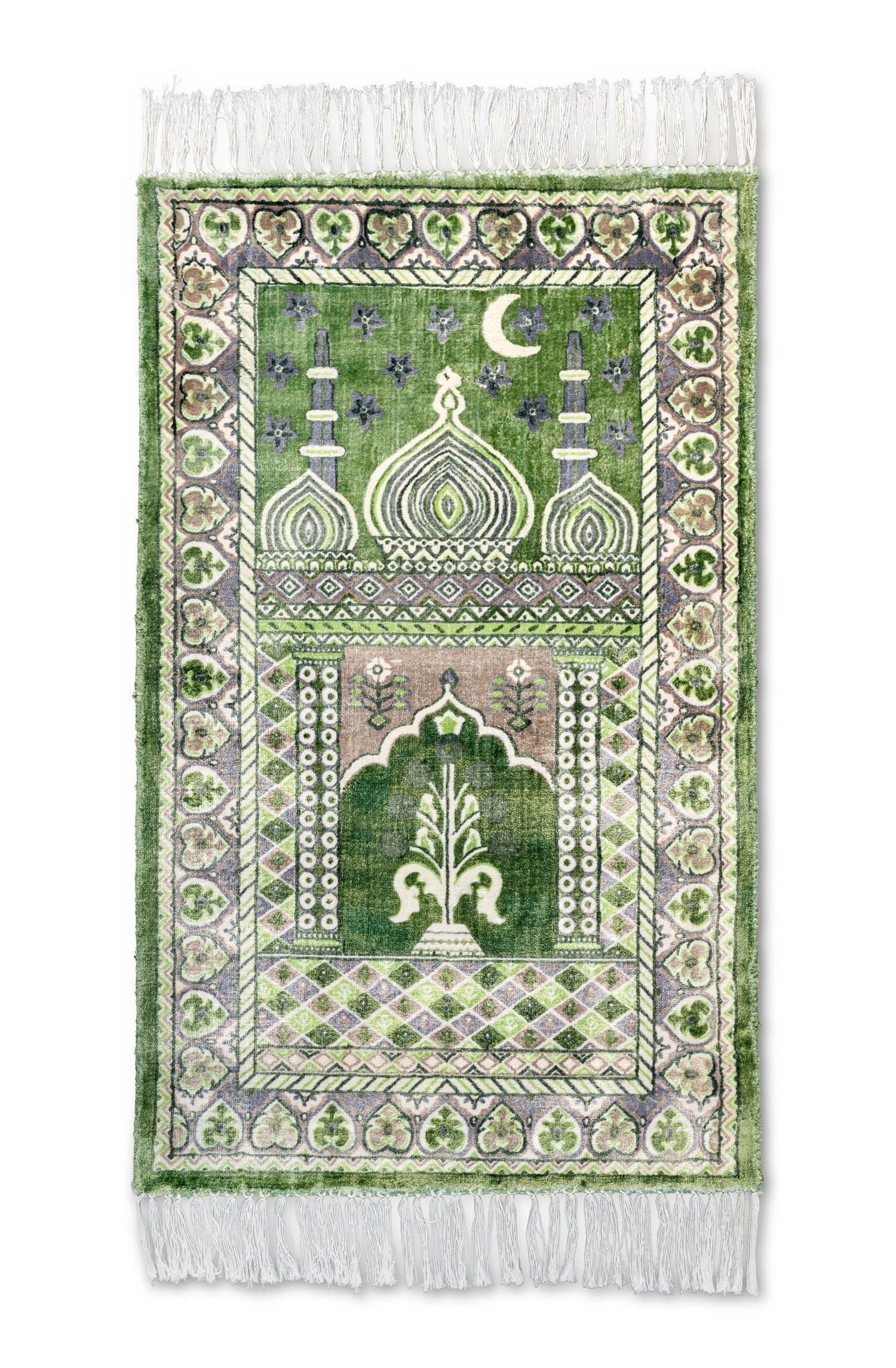 Dark Green & Beige Luxury Viscose Prayer Rug