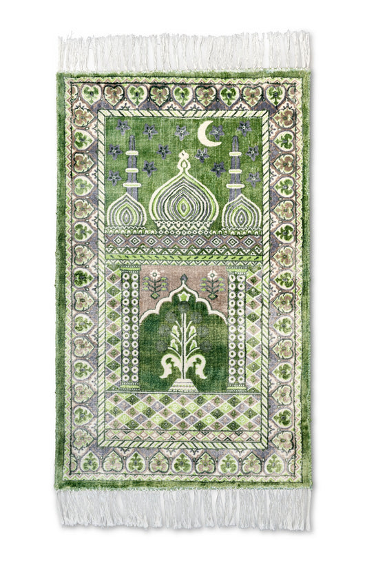 Dark Green & Beige Luxury Viscose Prayer Rug