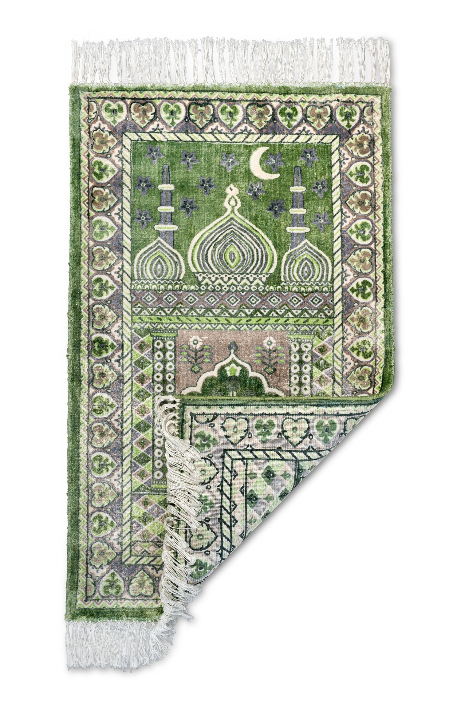 Dark Green & Beige Luxury Viscose Prayer Mat