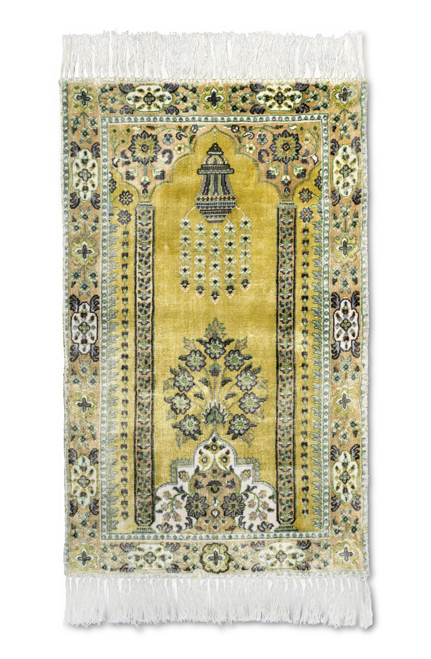 Premium Medium Gold Viscose Islamic Prayer Rug – Luxurious – Zynah Rugs