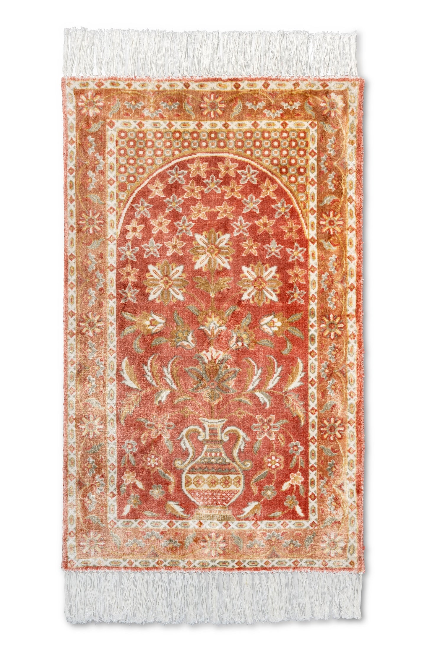 Rust Brown Luxury Viscose Prayer Rug