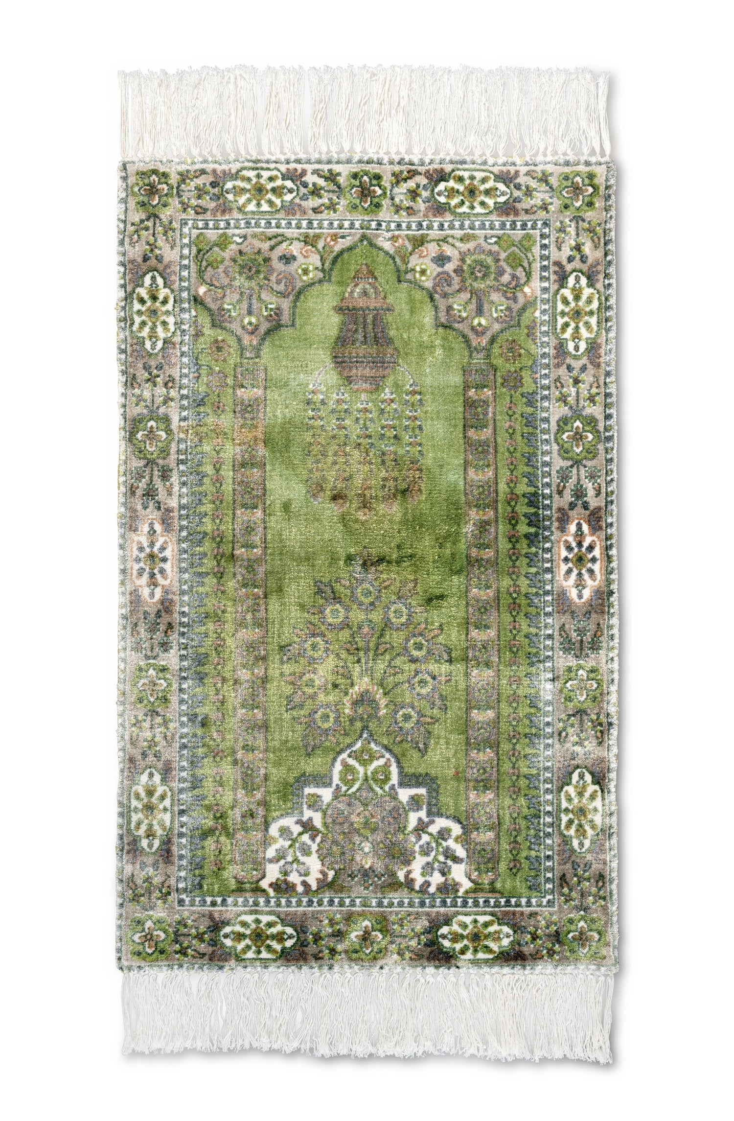 Medium Green Islamic Viscose Prayer Rug